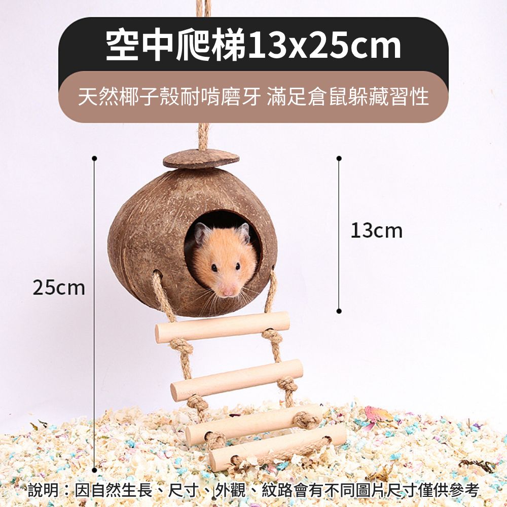 YEE椰殼倉鼠窩 倉鼠躲避屋 倉鼠椰子窩 天然椰子殼 倉鼠磨牙小屋 倉鼠籠內造景 倉鼠吊窩 倉鼠空中爬梯