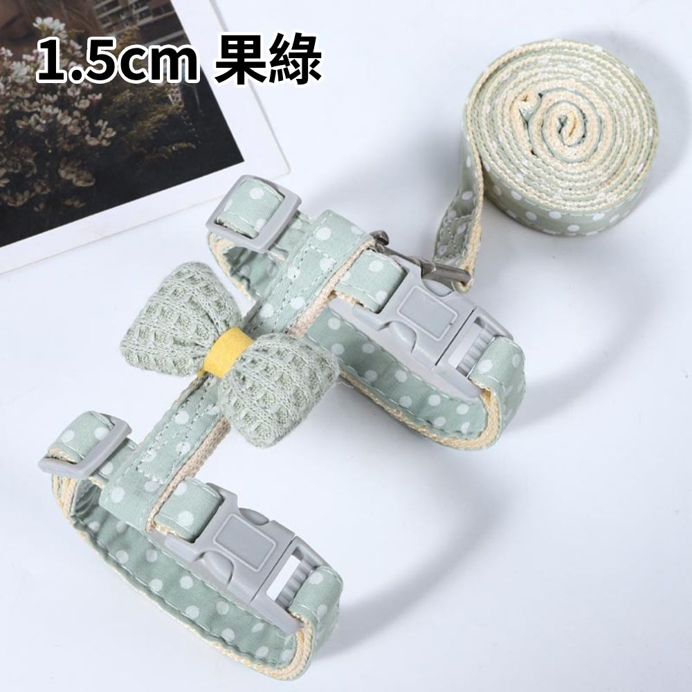 WWC夏日波點蝴蝶結貓用胸背帶 寵物牽繩 寵物胸背帶 貓用牽引繩套裝 遛貓繩 貓咪牽繩