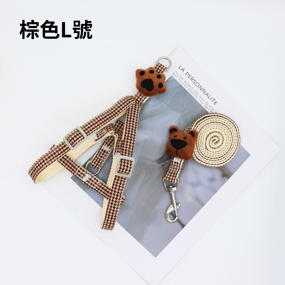 LUFEI寵物胸背牽引繩 熊頭掌 寵物牽引繩 可愛牽引繩 可調節牽引繩 外出牽引繩 項圈