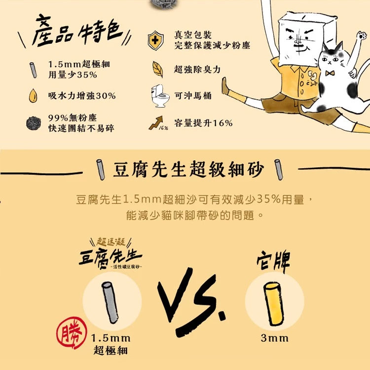 豆腐先生 貓砂 豆腐砂 破碎形 條型 植物砂 活性碳 可沖馬桶 凝結強