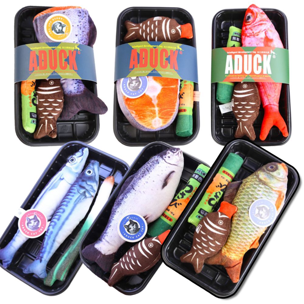 Audck整盒海鮮 貓草玩具 鮮魚玩具 貓薄荷 仿真玩具 發聲玩具 海鮮仿真玩具 寵物玩具 貓玩具