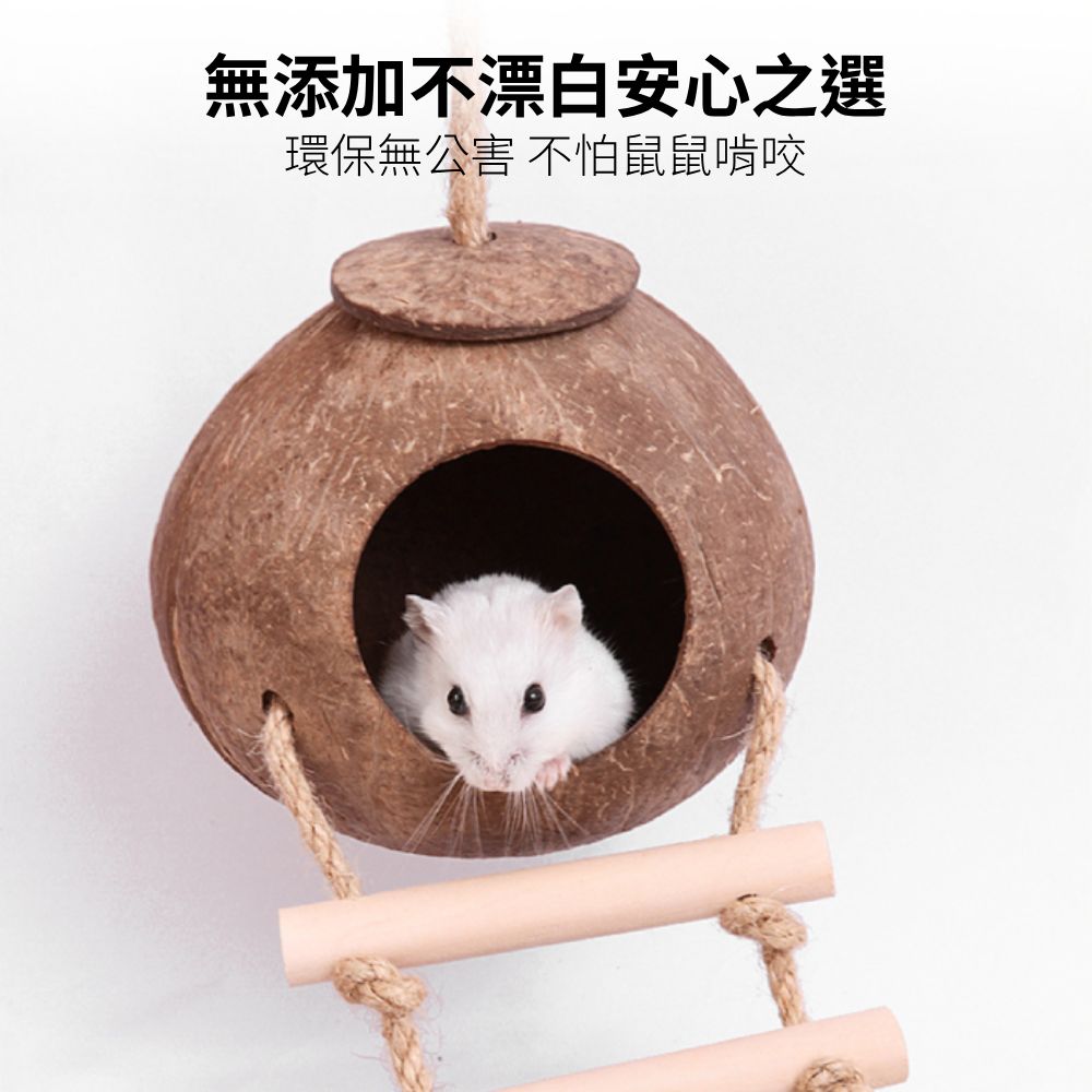 YEE椰殼倉鼠窩 倉鼠躲避屋 倉鼠椰子窩 天然椰子殼 倉鼠磨牙小屋 倉鼠籠內造景 倉鼠吊窩 倉鼠空中爬梯