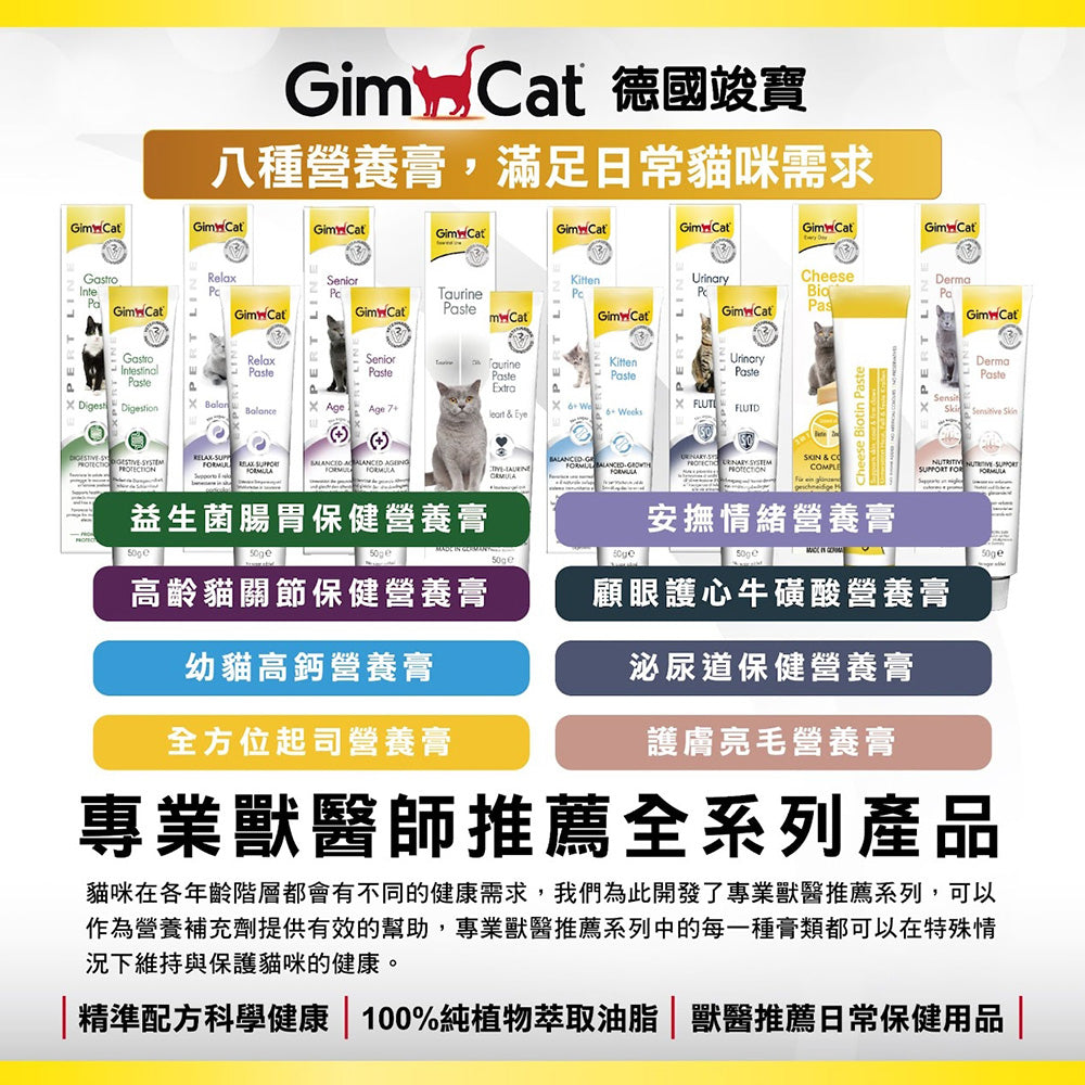 德國竣寶GIMPET 貓咪營養膏 化毛膏 維他命膏 貓牛磺酸 牛磺酸膏 益生菌 貓草膏 泌尿道 幼貓高鈣營養