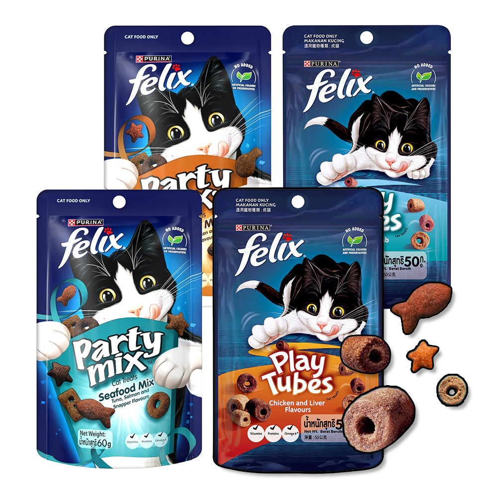 Felix Party Mix 貓脆餅 菲力貓 香酥捲 貓點心 貓食品 貓餅乾 喜躍 貓零食 Play tube