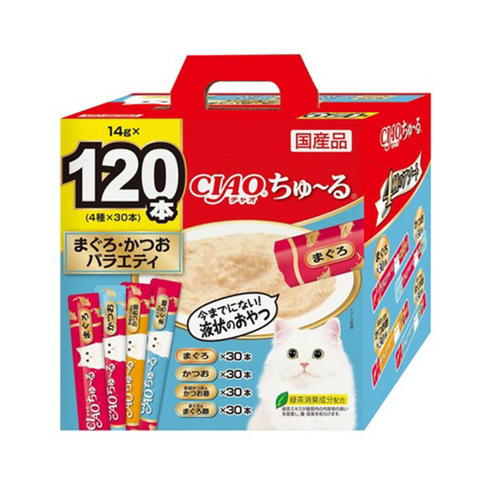 CIAO 日本製 家庭號 桶裝 貓用肉泥桶 14g/120入 ( 貓肉泥 零食 燒肉泥 肉泥 貓零食 )