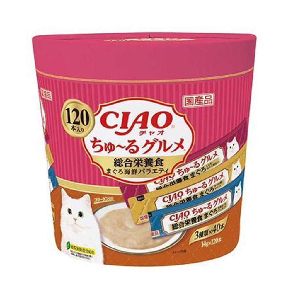 CIAO 日本製 家庭號 桶裝 貓用肉泥桶 14g/120入 ( 貓肉泥 零食 燒肉泥 肉泥 貓零食 )