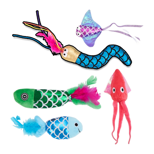 Duodoo 海底亮光動物貓玩具 貓薄荷 貓玩具 海洋魚章魚造型 含貓薄荷 絨毛玩具 羽毛 魚 自嗨 解悶貓玩具