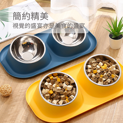 HYC不鏽鋼防蟻傾斜 雙碗 傾斜寵物碗 寵物食具 不鏽鋼 雙碗 彩色雙碗 貓狗健康水碗 小寵適用