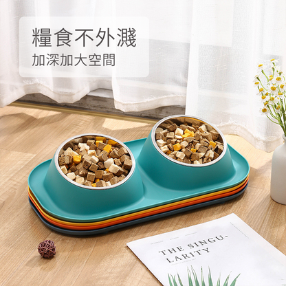 HYC不鏽鋼防蟻傾斜 雙碗 傾斜寵物碗 寵物食具 不鏽鋼 雙碗 彩色雙碗 貓狗健康水碗 小寵適用