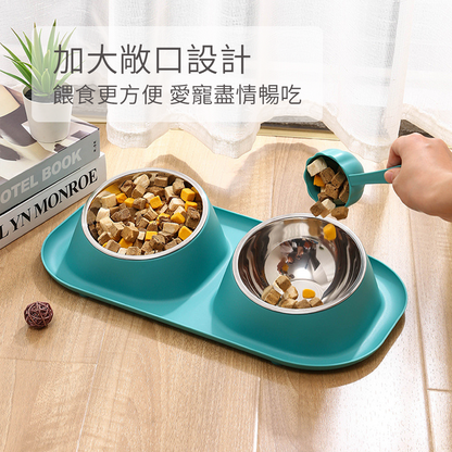 HYC不鏽鋼防蟻傾斜 雙碗 傾斜寵物碗 寵物食具 不鏽鋼 雙碗 彩色雙碗 貓狗健康水碗 小寵適用