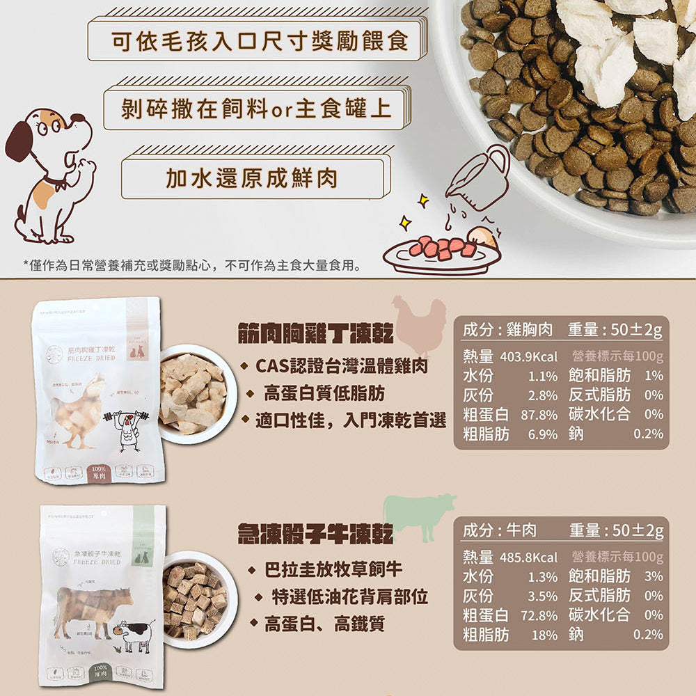 派庫廚房凍乾 純肉凍乾 貓狗凍乾 寵物零食 雞胸肉 骰子牛 鮭魚 丁香魚