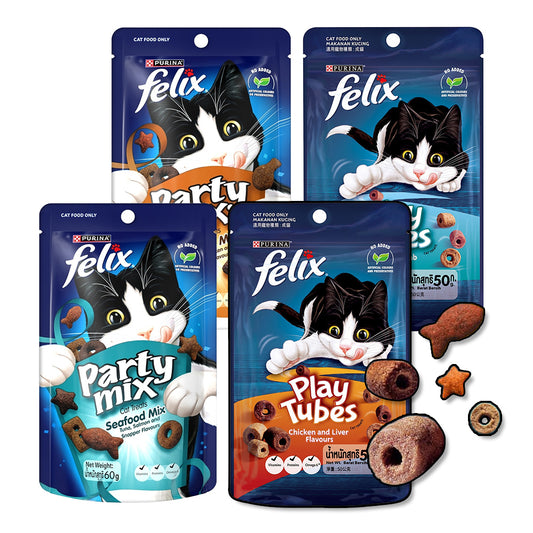 Felix Party Mix 貓脆餅 菲力貓 香酥捲 貓點心 貓食品 貓餅乾 喜躍 貓零食 Play tube