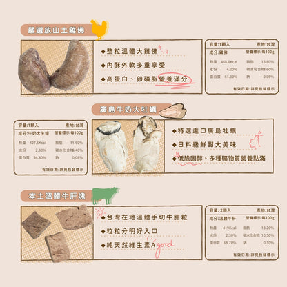 派庫廚房凍乾 純肉凍乾 貓狗凍乾 寵物零食 雞胸肉 骰子牛 鮭魚 丁香魚