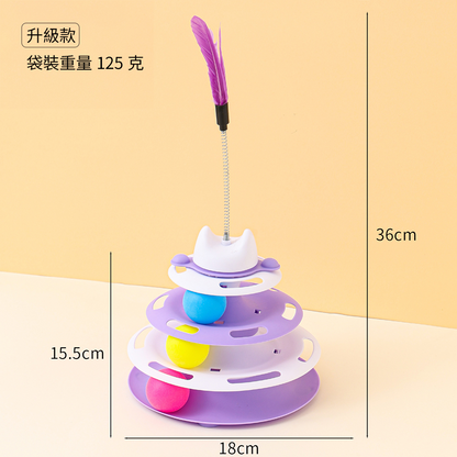 ACC貓耳旋轉四層貓轉盤 貓咪 轉盤 玩具 自嗨神器 軌道球 逗貓器 逗貓 棒 寵物玩具