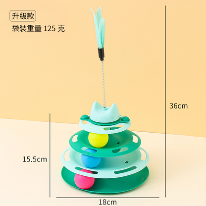 ACC貓耳旋轉四層貓轉盤 貓咪 轉盤 玩具 自嗨神器 軌道球 逗貓器 逗貓 棒 寵物玩具